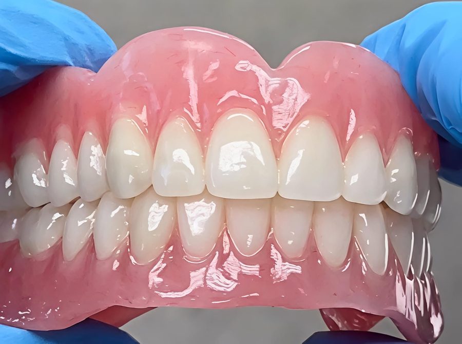 A complete upper and lower denture